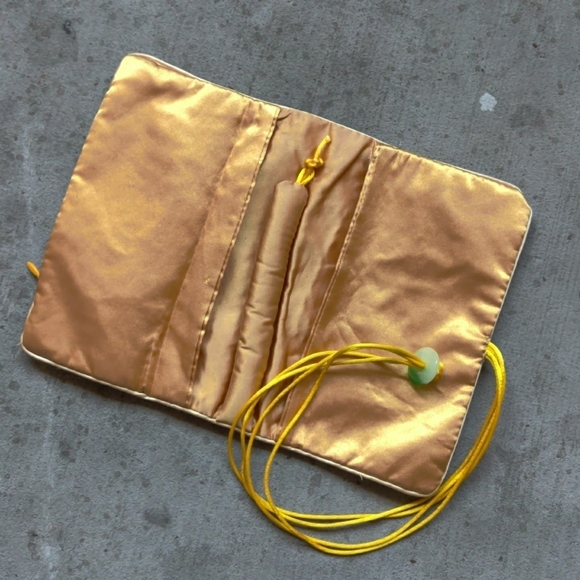 Embroidered Gold Satin Make-up Wallet - Picture 3 of 7